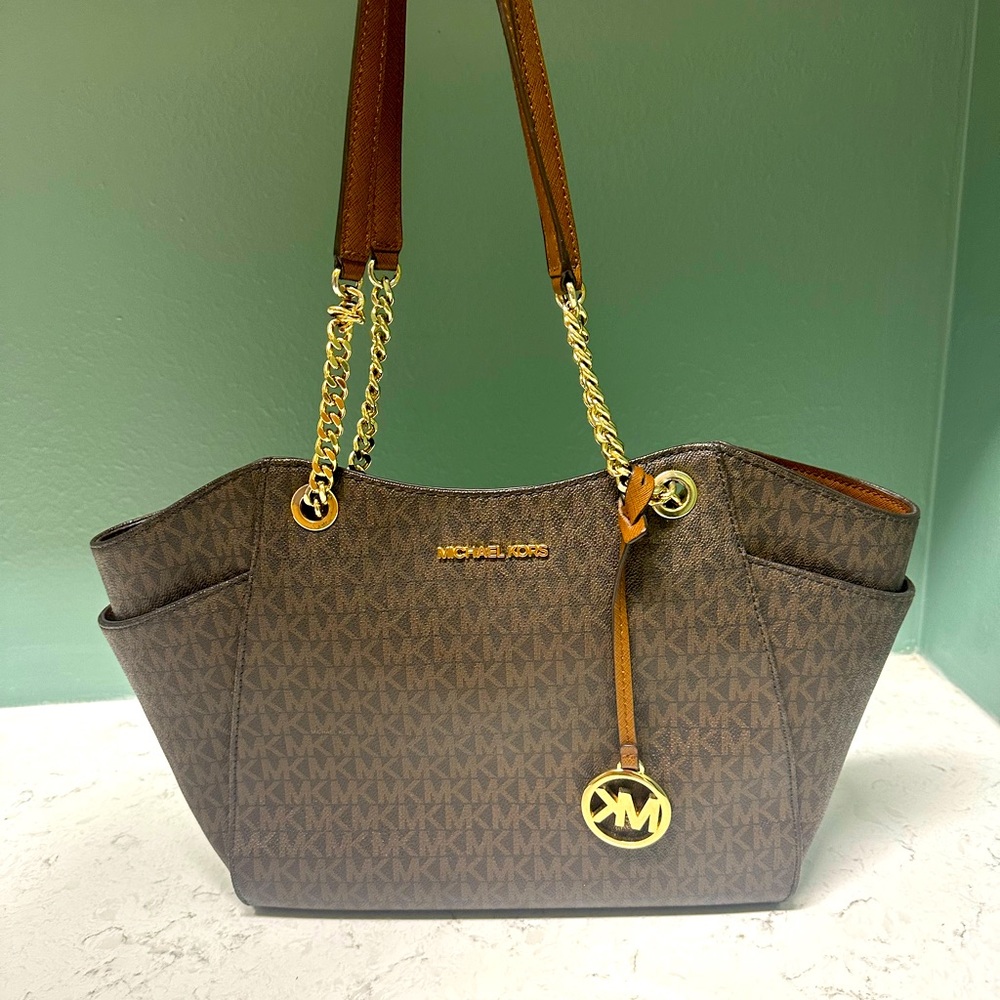 Brown & Tan Michael Kors logo purse
